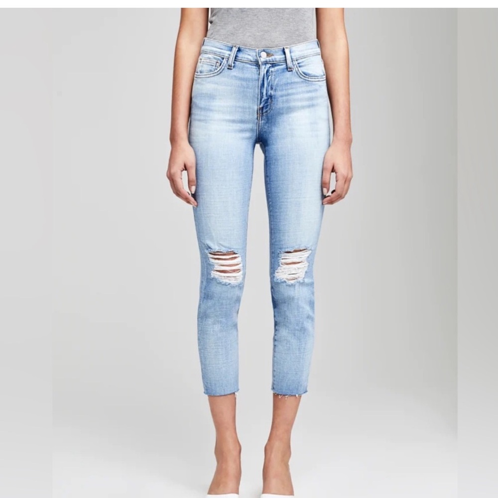 L'AGENCE Light Blue Cropped Distressed Jeans
